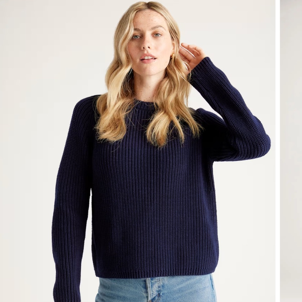 Quince Organic Cotton Fisherman Crew Sweater Navy Medium